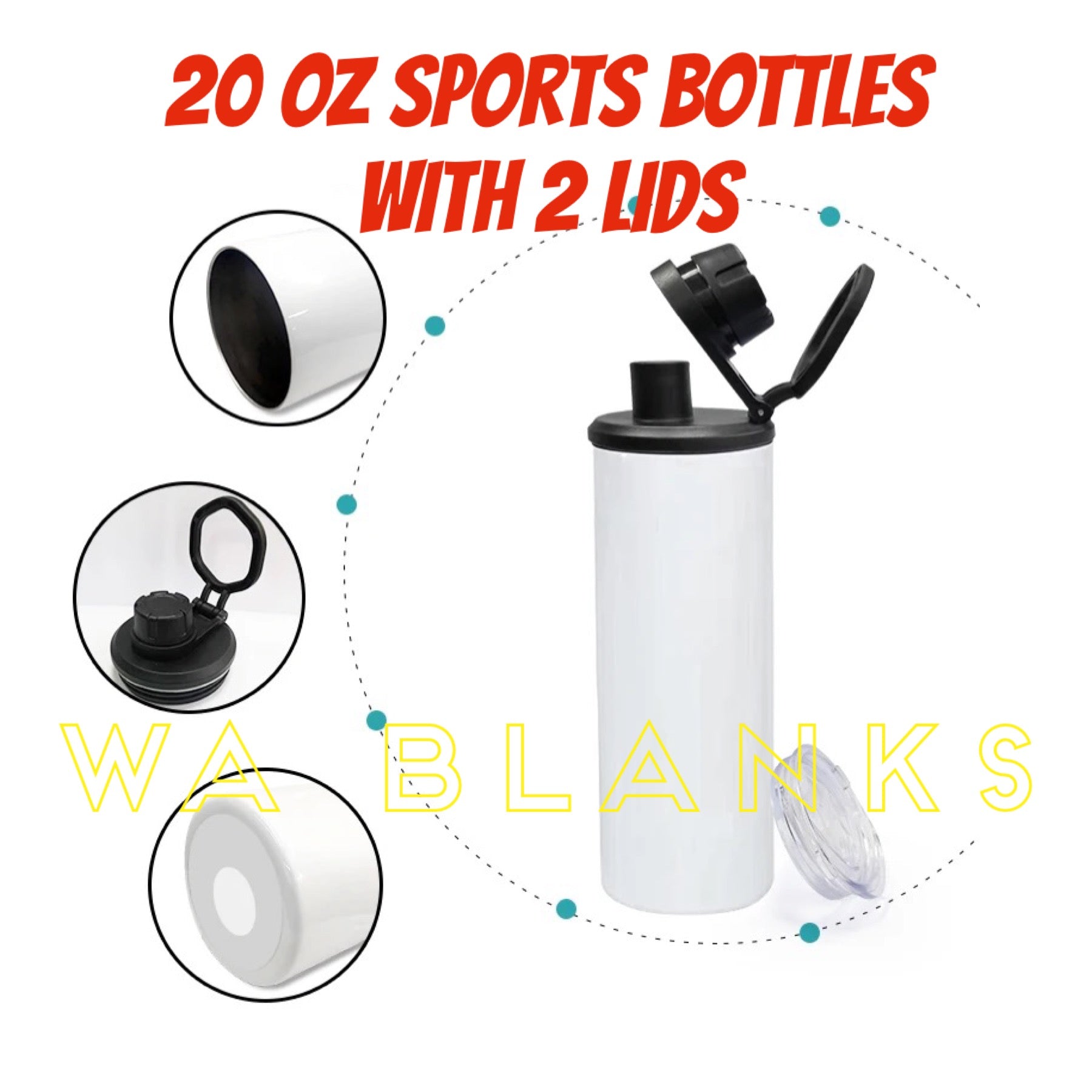 20oz Straight Sublimation Tumblers Deluxe Lid Screw on Top 